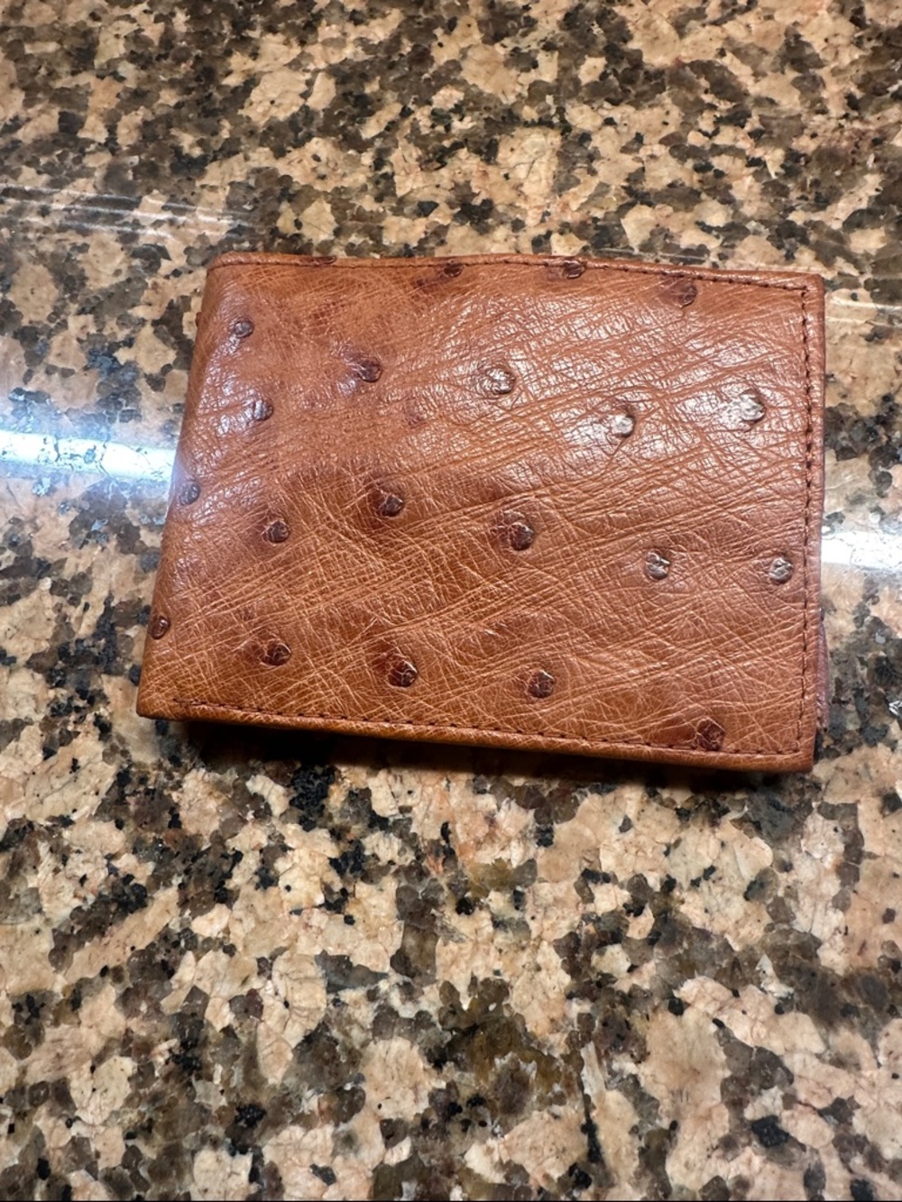 Men's Tan Tecovas Ostrich-Style Leather Bi-Fold Wallet NEW